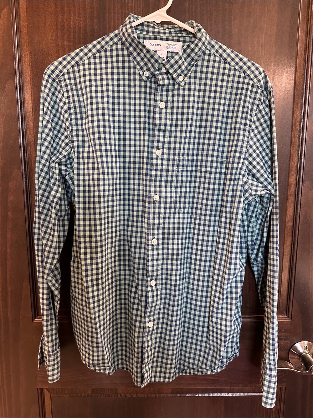 Old Navy Men's Green & Navy Gingham Button-Down Shirt SIZE M ⭐️